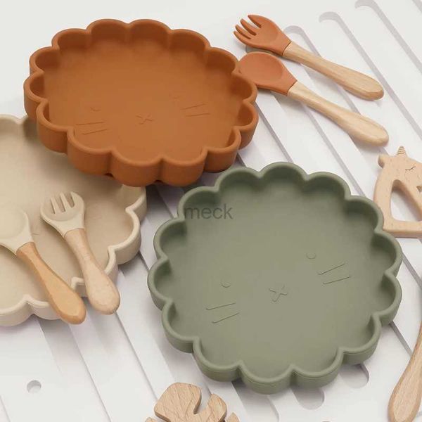 Tazas Platos Utensilios Venta caliente Vajilla para niños sin BPA Encaje ovalado Platos de comida lindos Platos de tazón impermeables Color sólido Cuchara Juego de tenedor Cosas para bebés 240329