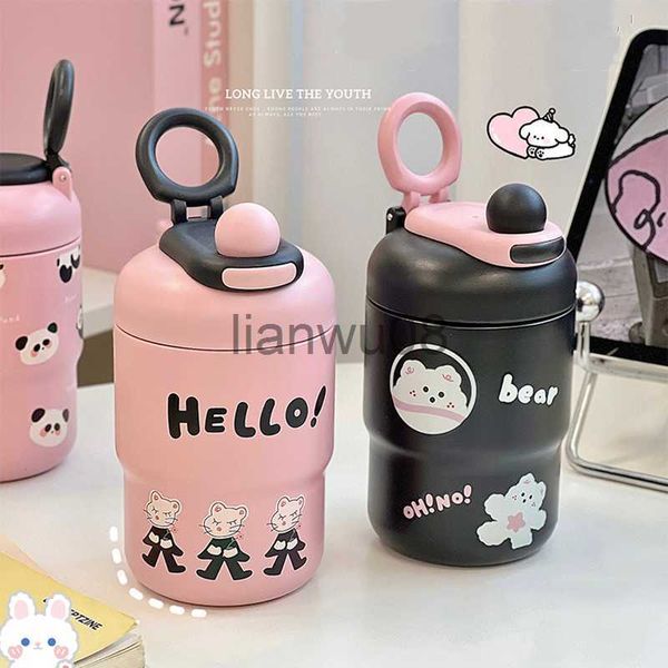 Tazas Platos Utensilios Kawaii Cat Bear Thermos Botella para niños Chica Café Taza térmica para bebidas frías Agua Té Leche Taza portátil de acero inoxidable x0904