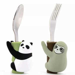 Kopjes gerechten gebruiksvoorwerpen lofca panda baby siliconen lepel sleuf vork siliconen voeding voedsel leer kinderen eten