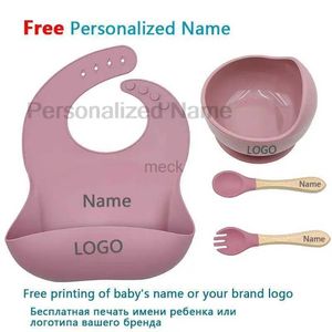 Tazas Platos Utensilios Nombre personalizado Juego de alimentación para bebés Taza de succión de silicona para niños Tazón Cuchara de entrenamiento Tenedor Vajilla Tazón de alimentación para bebés Sin BPA 240329