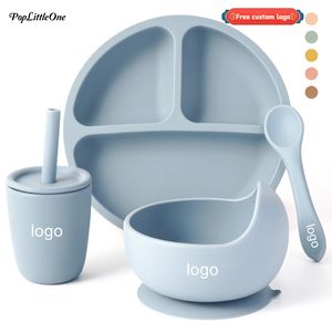 Tazas Platos Utensilios Poplittleone Cuencos para bebés personalizados Platos Cucharas Sippy Cup Juego de utensilios de cocina de silicona Nacido Alimentación Alimentos Niños s Vajilla 230703