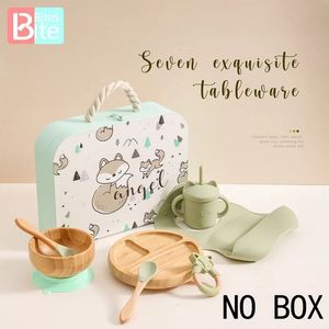 Tasses Vaisselles Ustensiles Silicone Ensemble d'alimentation pour bébé Fournitures d'alimentation pour bébé Vaisselle en bambou pour enfants avec tasse Vaisselle pour enfants Bol Trucs Vaisselle Ensemble cadeau 230530