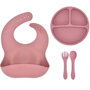 Kopjes gerechten gebruiksvoorwerpen vaste kleur baby siliconen kom verdeelde bord voeding kom stro cup lepel voor peuters training servies set bpa gratis aa230413