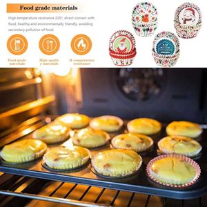 Cups Party Snowman Cupcake Baking Santa Gedrukte Muffin Cases Merry Christmas Paper Bakeware Cake Decoration Liner Cup Th0262