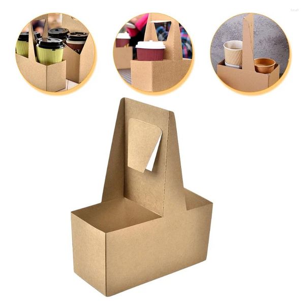 Tasses soucoupes 10 pièces papier Kraft lait thé support de verre café boisson transporteur pour livraison à emporter