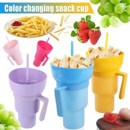 Tasses Saucers 1000 ml Portable Snack Container Multifonction stade Tobe Tobe Top à l'épreuve des fuites avec poignée de paille pour le cinéma Home