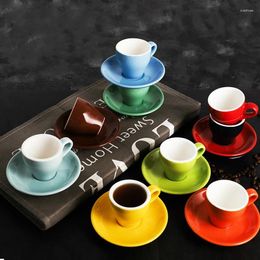 Tazas de tazas de 100cc Color Macaron Espresso Black Italian Coffee Cup and Saucer Sets Demitasse Cafe Xicara Cappuccino Taza Koffie Kopjes
