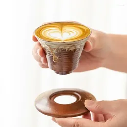 Tasses Saucers 100 ml de poterie grossière tasse de café concentré et soucoupe Set Retro Céramic Afternoon Tea Chinois créatif