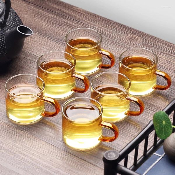 Tasses Saucers 110 ml tasse de thé en verre borosilicate de haut avec poignée transparente à bière résistante à la chaleur tasse de café à vin