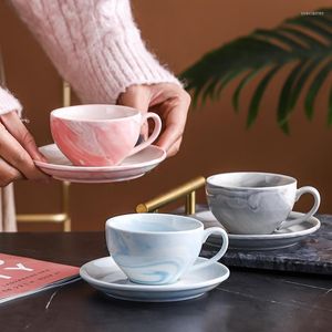 Tasses soucoupes 130ml nordique marbre motif céramique expresso tasse et soucoupe rose gris bleu café Latte service à thé cuisine vaisselle