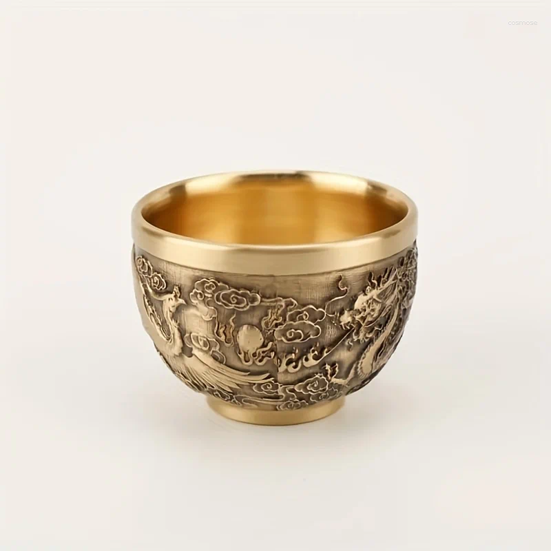Cups Saucers 1pc Brass Dragon Phoenix Chengxiang Cup Office Household Double Kirin Jar Decoration
