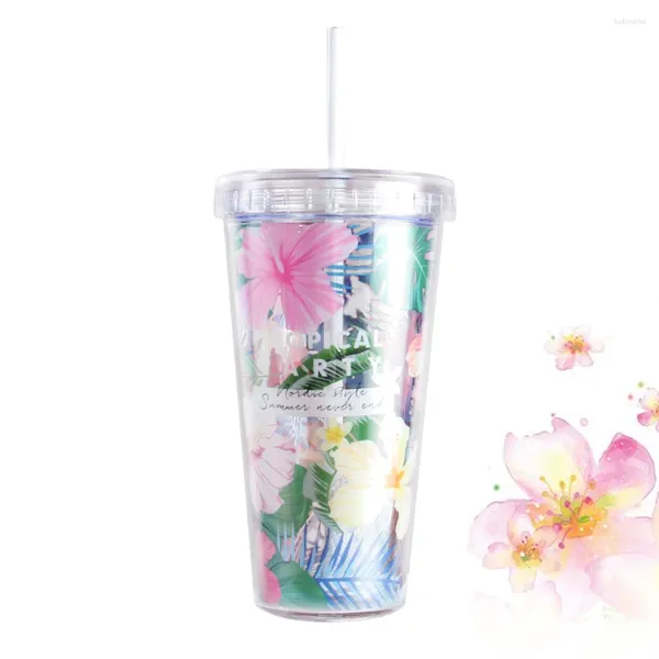 Tazas de tazas 1 por ciento de la taza de agua de verano de verano beber botella de paja recipiente de bebidas portátiles para el hogar (flor