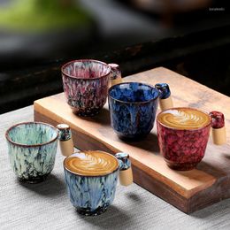 Kopjes schotels 1 stks keramische koffiekopje met houten handvat latte aardewerk mok middag tea ontbijtmelk 101-200 ml