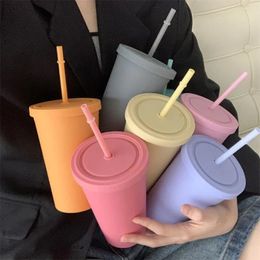 Tasses soucoupes 1 ensemble Double couche en plastique paille tasse glace café givré eau pratique Portable bouilloire sport bouteille été Drinkware