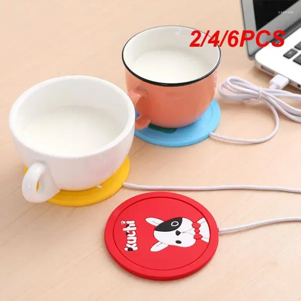 Tasses Saucers 2/4 / 6pcs Carton Migne Cartoon USB Chauffage thermostatique Chauses chauffées électriques Mat de bois