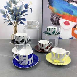 Tasses soucoupes 2 ensembles élégant os chine café thé motif géométrique et Style européen Couple tasse à thé décor de Table
