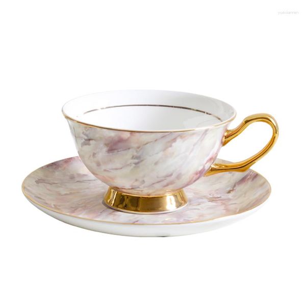 Tasses soucoupes 200 ml porcelaine marbre Texture tasse tasse à café britannique peint à la main bureau après-midi tasse à thé café en céramique avec soucoupe