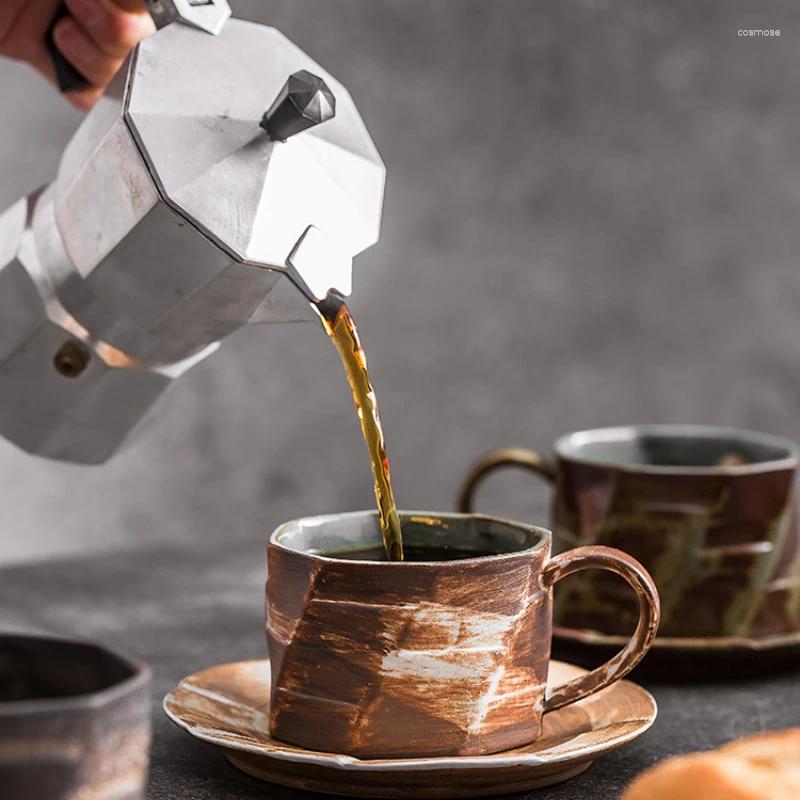 컵 접시 200ml 거친 도자기 수제 커피 컵 및 접시 세트 일본 간단한 세라믹 티