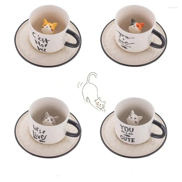 CUPS SAUCERS 200 ml de taza de taza Té linda botella de agua de taza para niños tazas japonesas xicaras para cafe conjunto té de té con paja