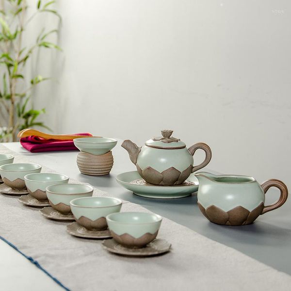 Tazas platillos 2022 artesanías de cerámica china taza de té de una sola capa Ru horno servicio de taza de té Vintage pequeña bebida al por mayor B011