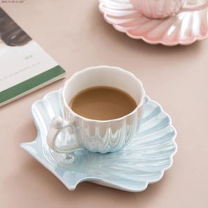 Kopjes schotels 220 ml Pearl Shell Cup keramische thee -set Noordse huisdecoratie handgemaakte kunstkoffieplega middag gepersonaliseerd cadeau
