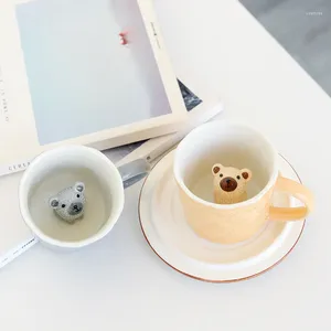 Tasses Saucers 280 ml Créative Cartoon Coffee Tasse et soucoupe Cute Bear Girl Office Mug Couple Breakfast Breakfast With Handle