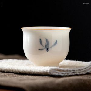 Tazas y platillos 2 unid/set 50 ml pintado a mano mariposa orquídea Artceramic taza de té de porcelana blanca taza maestra Kungfu herramientas para hacer té Ceremonia de té