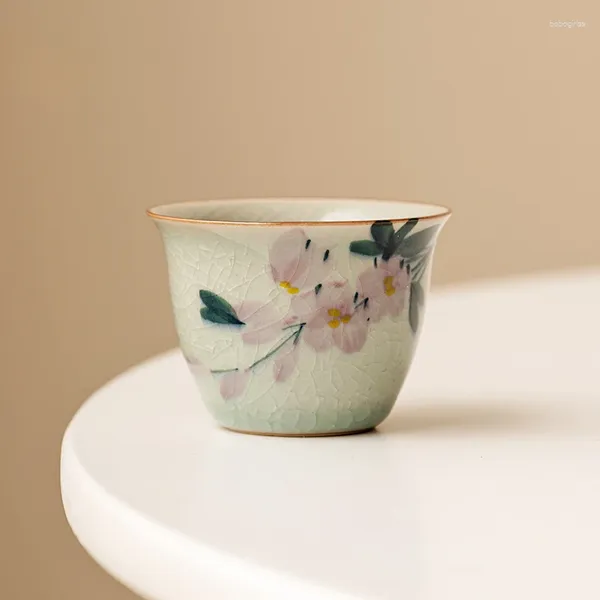 Tasses et soucoupes 2 pièce/ensemble, tasse à thé en fleur de Magnolia peinte à la main, tasse de glaçage de glace ancienne pour le thé, fournitures d'articles de maître personnels 50ml