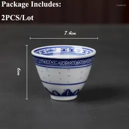 Tazas y platillos 2 unids/lote, tazas de té de dragón de porcelana azul y blanca, Sake de cerámica Jingdezhen, taza de té pequeña china Vintage, tazones para beber