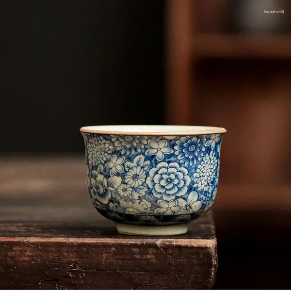 Tasses soucoupes 2 pièces/lot fleurs complètes ouverture en céramique tasse chinoise poterie Antique beau service à thé tasses à thé pour cérémonie