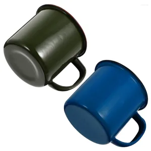 Tasses Soucoupes 2pcs Petit Émail Thé Large Poignée Lisse Jante Tasses À Boire