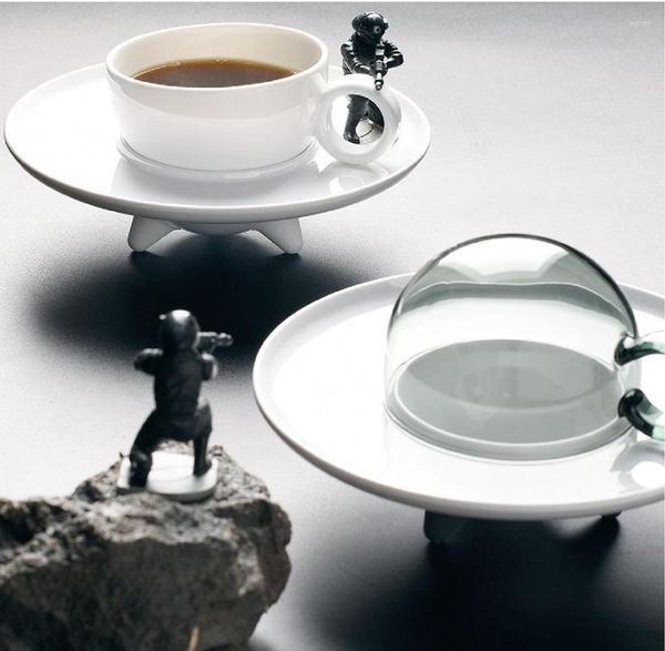 Tasses soucoupes 2pcs tasse UFO tasse à café en céramique multi-usages sûre et saine avec couvercle 4 couleurs en option plateau à collation à boucle inversée