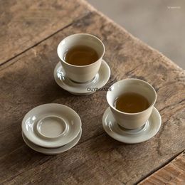 Tazas y platillos de cerámica esmaltada de estilo chino, juego de platillos para taza de café pequeña, utensilios para beber té, porcelana China, 30/40ml