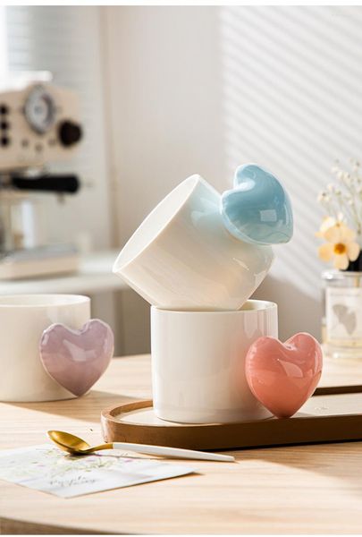 Tasses soucoupes 330 ml amour forme tasses en céramique 1 pièces créatif petit déjeuner tasse 3D forme de coeur café après-midi tasse de thé fille cadeaux pour bébé