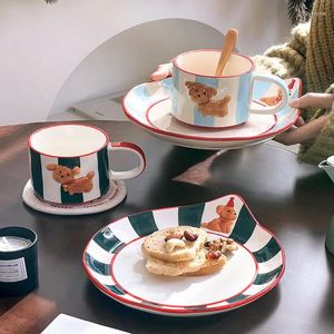 Ensemble de tasses en céramique avec soucoupes de 350ml, motif chien mignon peint à la main, tasse à café et à eau, petit déjeuner avec assiette, décoration de la maison et du bureau