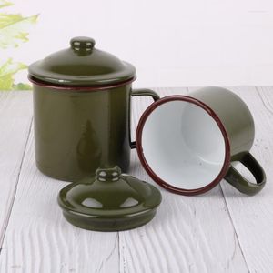 Kopjes schotels 370 ml retro onbreekbare kookbaar kookbaar hitbaar emaille cup leger olijf koffie thee mok voor keuken outdoor camping reis huisdecor