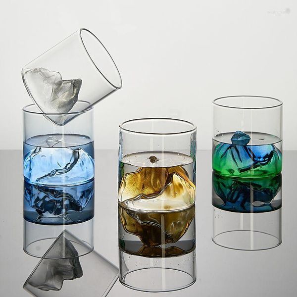 Tasses Soucoupes 3D Montagne Whisky Verre Glacier Style Japonais Whisky Rock Verres Whisky-verre Coffret Cadeau En Bois Vodka Coupe Vin Tumbler