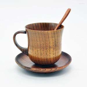 Kopjes schotels 3 stks/set houten beker lepel lepel set koffie thee gereedschap accessoires copo handgemaakt natuurlijk
