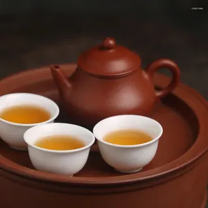 Tasses soucoupes 3 pièces tasse à thé traditionnelle Chaozhou Kongfu petite bouche inversée céramique de cuisson à haute température porcelaine blanche thé Magnolia