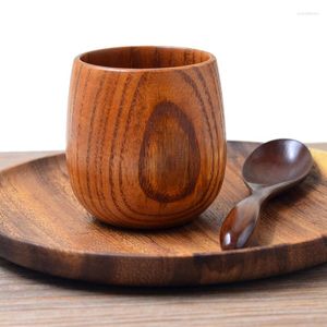Cups Saucers 4 Siezs retro handgemaakte natuurlijke houten beker Jujube houten herbruikbare thee -huishoudelijke keukenbenodigdheden van hoge kwaliteit drinkware