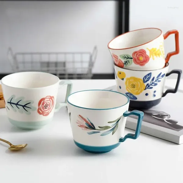 Tazas de tazas 400ml estilo chino creativo creativo retro de cerámica de cerámica pintada a mano Taza de café de la oficina en el hogar taza de desayuno