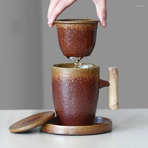 Tasses soucoupes 400ml Stoare grande tasse à thé avec couvercle tasse de bureau pour la fabrication de thé tasse à eau en céramique à boire