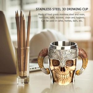 Kopjes Schoteltjes 450 ml Skeleton Knight Ram Hoorn Cup Schedel Koffiemok Creatieve Dubbele Bier Rvs Voor Drinkt water