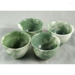 Tazas y platillos, 4 Uds., juegos de té de Jade verde Natural, molido a mano, delicado