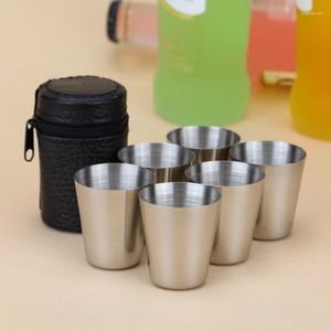 Tasses soucoupes 4 pièces/ensemble 30ml en acier inoxydable polyvalent vin bière whisky avec sac Portable pour fournitures de boisson de voyage en plein air