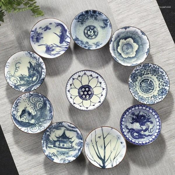 Tazas y platillos 4 unids/set taza de té de porcelana azul y blanca taza de té de cono pintada a mano diseño de estilo chino tazas de té accesorios Puer Set