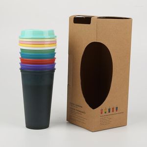 Cups Saucers 5 stvig/ingesteld 473 ml Plastic herbruikbare kleur Veranderende koudwater koffie met deksel huishoudelijke drinkwarekeukenproducten