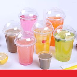 Cups Saucers 50 Pcs 400ml 6g Disposable Clear Plastic With A Hole Dome Lids For Tea Fruit (As Shown)