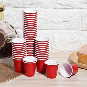 Tasses Saucers 50pcs / Set Red Red Plastic Plastic Cup Party Bar Restaurant Fourniture des articles ménagers pour la maison