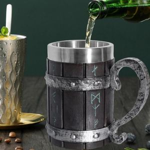 Tasses soucoupes 550 ml tasse baril avec poignée haute capacité simulée en bois créatif résine Viking bière tasse pour Bar cuisine accessoires